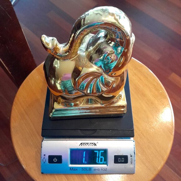 Gold Elephant Bookends Pair Ceramic 7" Tall - Picture 9 of 9